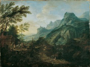 農家のある理想的な山の風景
