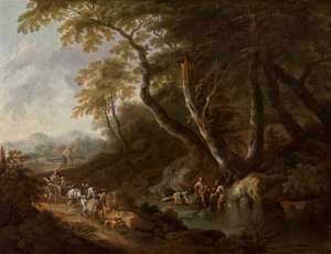 右側に水がある森の風景 作： Maximilian Joseph Schinnagl