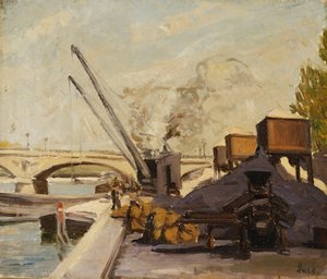 セーヌ川のクレーン;セーヌ川のクレーン、 作： Maximilien Luce