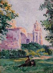 草むらでの休息」1897年頃（板に油彩） 作： Maximilien Luce