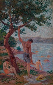 サントロペ、松林の下の水泳選手 作： Maximilien Luce