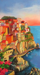 色鮮やかな海岸の村 作： Maxine Shore