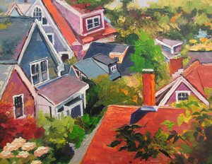 色とりどりの村の屋根 作： Maxine Shore