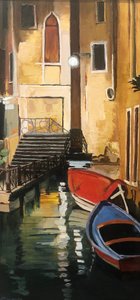 夕暮れの運河船 作： Maxine Shore