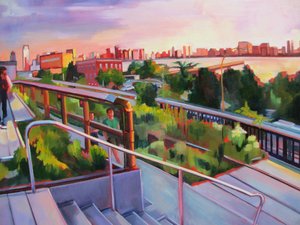 都市公園の夕日 作： Maxine Shore