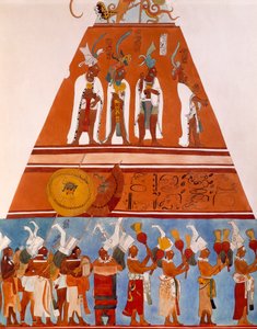 メキシコ・チアパス州ボナンパクのフレスコ画。行列の様子を示す詳細。マヤ文明、9世紀。