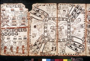 マヤ文明：トロ・コルテシアーノ写本、15世紀半ば（バークベジタブル・ファイバー） 作： Mayan Mayan