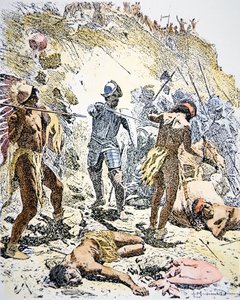 1680年のプエブロ・インディアンの反乱（カラー版画） 作： Maynard Dixon