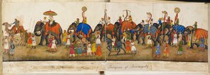 行列のパノラマ、「Reminiscences of Imperial Delhi」のイラスト。 The Delhi Book、Sir Thomas Theophilus Metcalfe 著