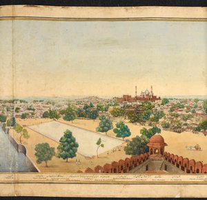 ジャーマー マスジッドを示すデリーのパノラマの一部 作： Mazar or Mazhar Ali Khan