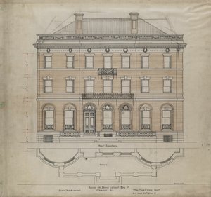ブライアン・ラスロップ邸、シカゴ、イリノイ州、正面図とテラス平面図 作： Mead and White McKim