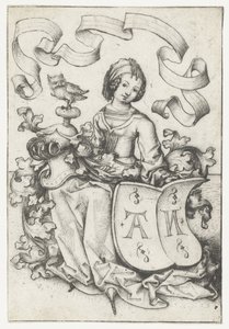 フクロウと文字 AN の紋章を持つ女性 作： Meester van het Amsterdamse Kabinet
