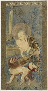 ライオンを持つ男。 明朝（1427-1532）による絹本画。 作： Meicho