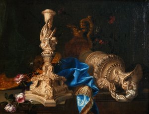 ヘラクレスの労働者と2人の雌羊からのろうそく立てのある静物 作： Meiffren Conte