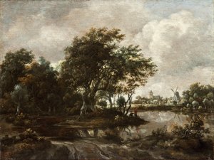 釣り人と遠方の町のある風景 作： メインデルトホッベマ