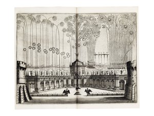 1666年12月、ウィーンで行われた神聖ローマ皇帝レオポルト1世（1640-1705）とスペインのマルガレット・テレジア（1651-73）の結婚式の際の花火。 作： Melchior Küsel