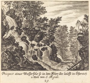 滝の眺め、オーストリア 作： Melchior Küsel after Johann Wilhelm Baur