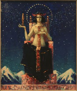 ヒマラヤの夜景を前にした寓意的な女性像 作： Melchior Lechter