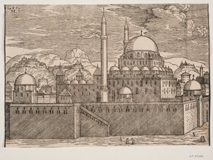 南東から見たバヤジディエ モスクの理想的なイメージ 作： Melchior Lorck