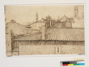 コンスタンティノープルのアルカディオスの柱に向かって屋根を見渡す 作： Melchior Lorck