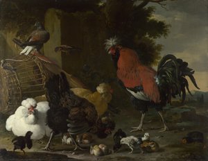 A Cock、Hens and Chicks、ca 1668-1670 作： Melchior de Hondecoeter