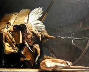 キジの死骸を吊るした静物画 作： Melchior de Hondecoeter