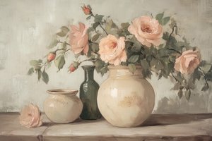 桃色のバラの静物画 作： 