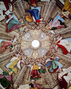 預言者と天使の表現 メロッツォ・ダ・フォルリ（メロッツォ・デッリ・アンブロージ）（1438-1494）によるフレスコ画 ロレートのサンタ・カーサの聖域、サン・マルコ（マルコ）の聖具室のクーポラ。 作： Melozzo da Forli