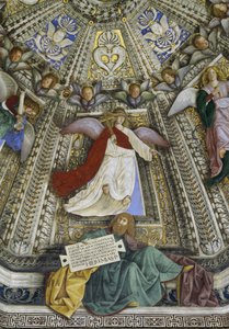 預言者エレミヤと天使、聖マルコの聖具室のドーム、Santuario della Santa Casa、ロレート、c.1477-93（フレスコ画） 作： Melozzo da Forli