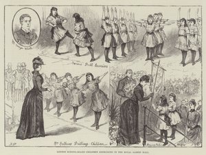 ロイヤルアルバートホールで運動するロンドンの学校の子供たち 作： Melton Prior