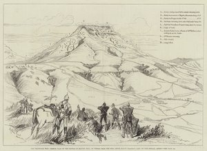 マウントプロスペクトキャンプの上の丘から見た、トランスバール戦争、マジュバの丘の戦いのスケッチプラン 作： Melton Prior