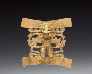 動物の頭のフィギュアペンダント、c。 1000-1550（キャストゴールド） 作： Mesoamerican Mesoamerican
