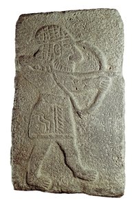 ヒッタイトの射手、テル・ハラフ（シリア）のグザナ王カパラの宮殿より、紀元前9世紀（石上低層浮彫り画 作： Mesopotamian Mesopotamian