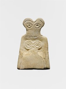 中期ウルクの目の偶像、紀元前3700～3500年頃（石膏アラバスタ 作： Mesopotamian School