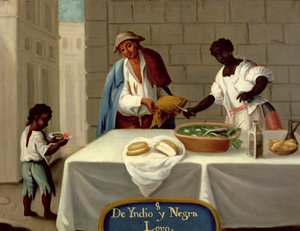 メキシコの混血結婚に関するシリーズからのアメリカインディアン男性と彼の黒人妻 作： Mexican School