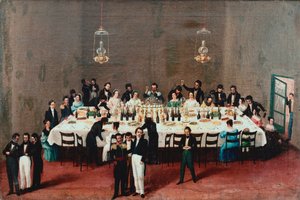 メキシコ、オアハカでのアントニオ・レオン将軍を讃える宴 19世紀のメキシコ大衆派の絵画。メキシコシティ、国立歴史博物館