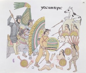 テノチティトランでの包囲下にあるヘルナンドコルテス（1485-1547）は、メキシコシティーの絵の歴史リエンツォデトラスカラの複製（1550年、1892年）（カラーリソ）の複製から、街を去ることを決意しました。 作： Mexican School