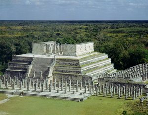 西暦150年以降の戦士の神殿（または1000柱）の眺め 作： Mexican School
