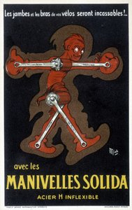 無垢の鉄でできたVeloのクランクの広告。ドローイング：Mich（Michel Liebeaux 作： Mich