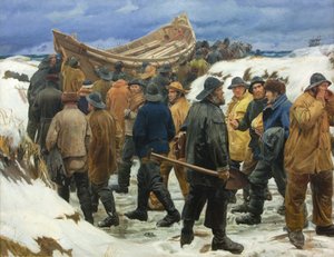 救命ボートは砂丘を通り抜けます 作： Michael Ancher