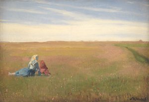 フィールドで 2 人の女の子。 夏の日 作： Michael Ancher