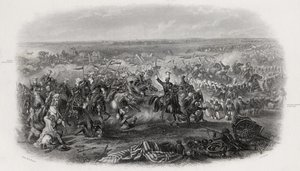 1846年1月28日、JJクルーによって彫刻されたインドのアリワルの戦い 作： Michael Angelo Hayes