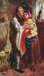 彼の最初の子供とのブラインドバスケットメーカー、1858 作： Michael Frederick Halliday