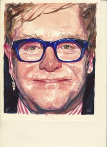 エルトン・ジョン（水彩画） 作： Michael Frith