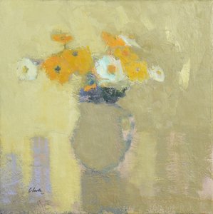 壁に囲まれた庭の花 2014年（リネンに油彩）