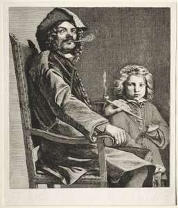 パイプと小さな男の子を吸う男c。 1660年。 作： Michael Sweerts