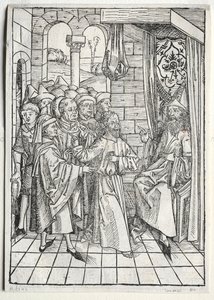 宝箱：Caiaphas versoの前のキリスト、1491年。 作： Michael Wolgemut