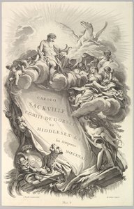 チャールズサックビルの墓の口絵、ドーセット伯爵...、ca。 1736年。 作： Michel Aubert