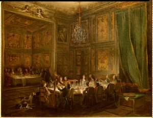 ルイ・フランソワ・ド・コンティ公爵の晩餐会、神殿宮殿 絵画：ミシェル・バルテルミー・オリヴィエ（1712-1784） 1766年 日0,56x0,71 作： Michel Barthelemy Ollivier or Olivier