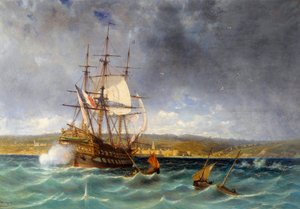 コンカルノー港に入る退役軍人 詳細ミシェル・ブーケ（1807-1890）画 19世紀 ブレスト、Musee des Beaux Arts 作： Michel Bouquet